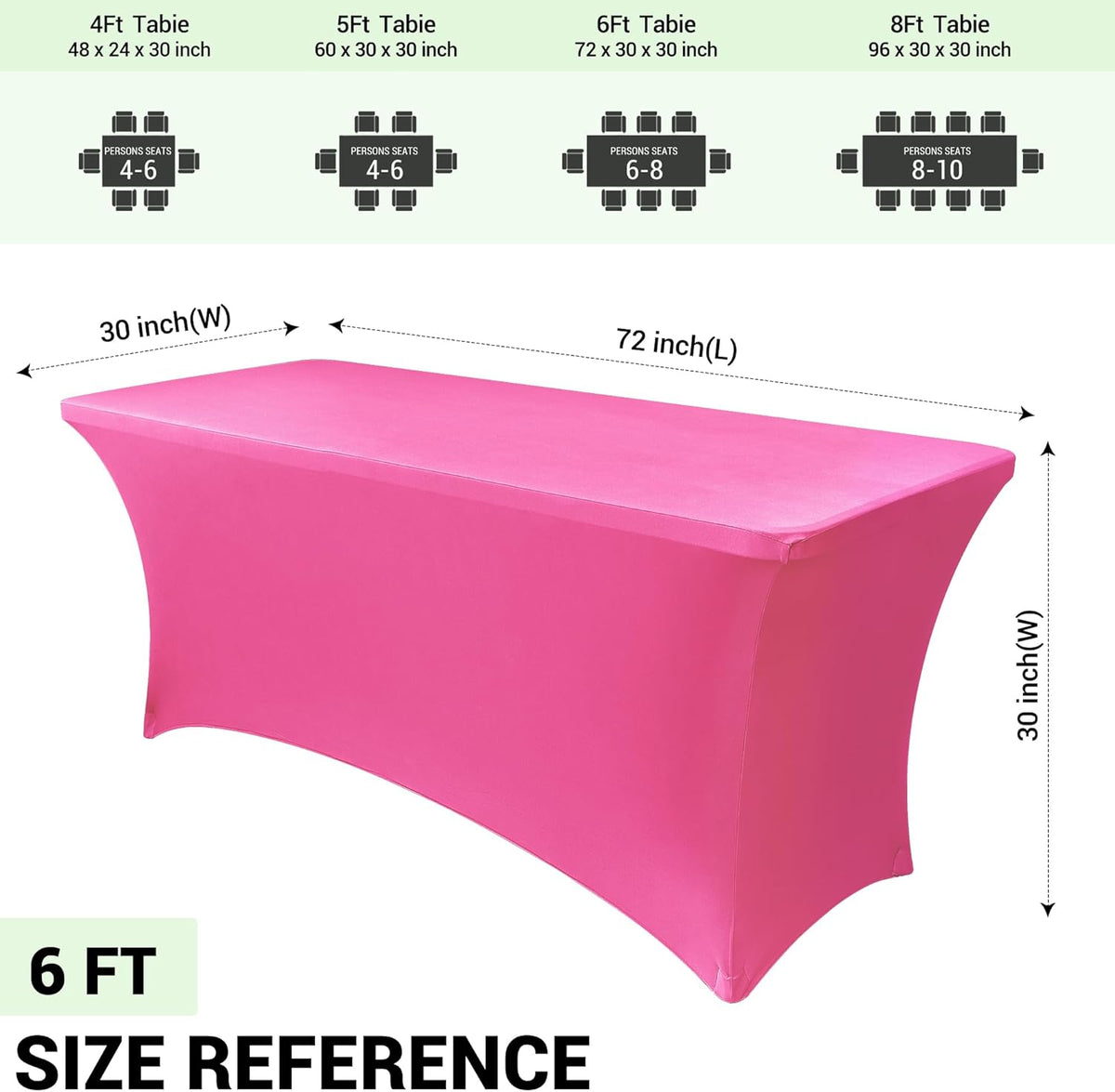 Obstal 6ft Stretch Spandex Table Cover for Standard Folding Tables - Universal Rectangular Fitted Tablecloth Protector for Wedding, Banquet and Party, 72L x 30W x 30H Inches, Waxberry Red, 2pc