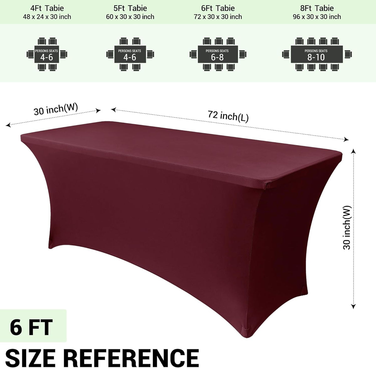 Obstal Spandex Table Cover 6ft Fitted Tablecloth Rectangular - Stretch Rectangle Folding Table Cloth for Birthday Party Wedding Banquet, Wine Red, 72L x 30W Inch