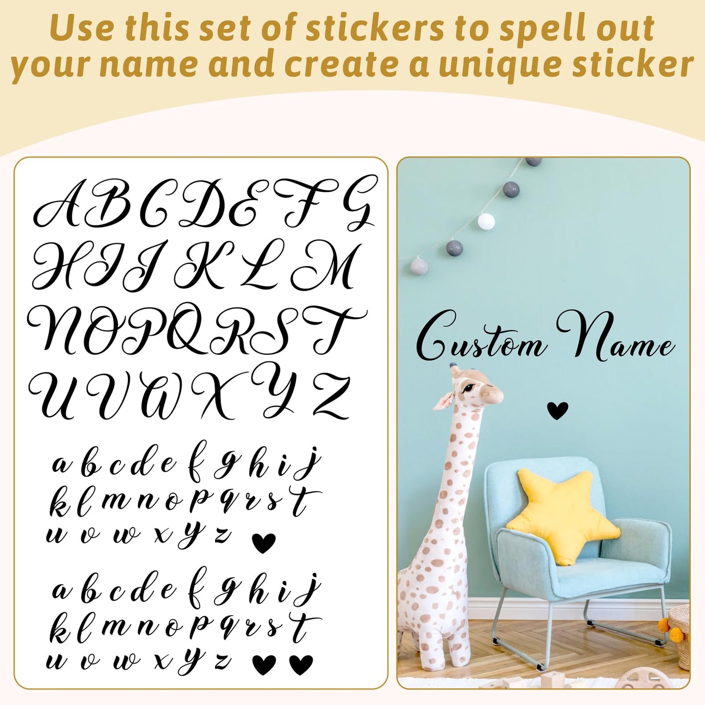 Custom Name Wall Stickers Personalized Name Vinyl Decals for Baby Kids Room Wall Decor Custom Names Sign for Backdrop DIY Alphabet ABC Sticker for Nursery Toddler Bedroom Playroom Home Decorations