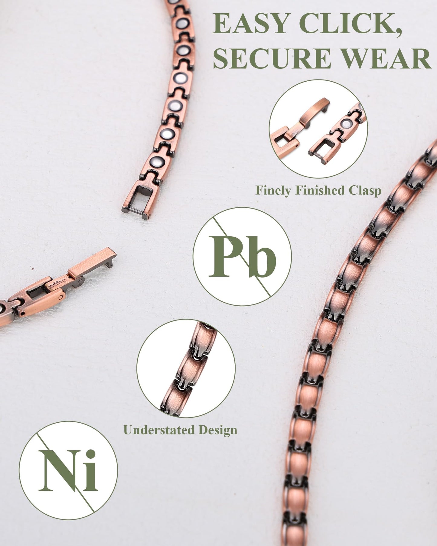 MagEnergy Copper Necklace for Men Women, Magnetic Necklace with 3500 Gauss Ultra Strength Neodymium Magnets, Adjustable Magnetic Jewelry with Sizing Tool (Copper-Plain)