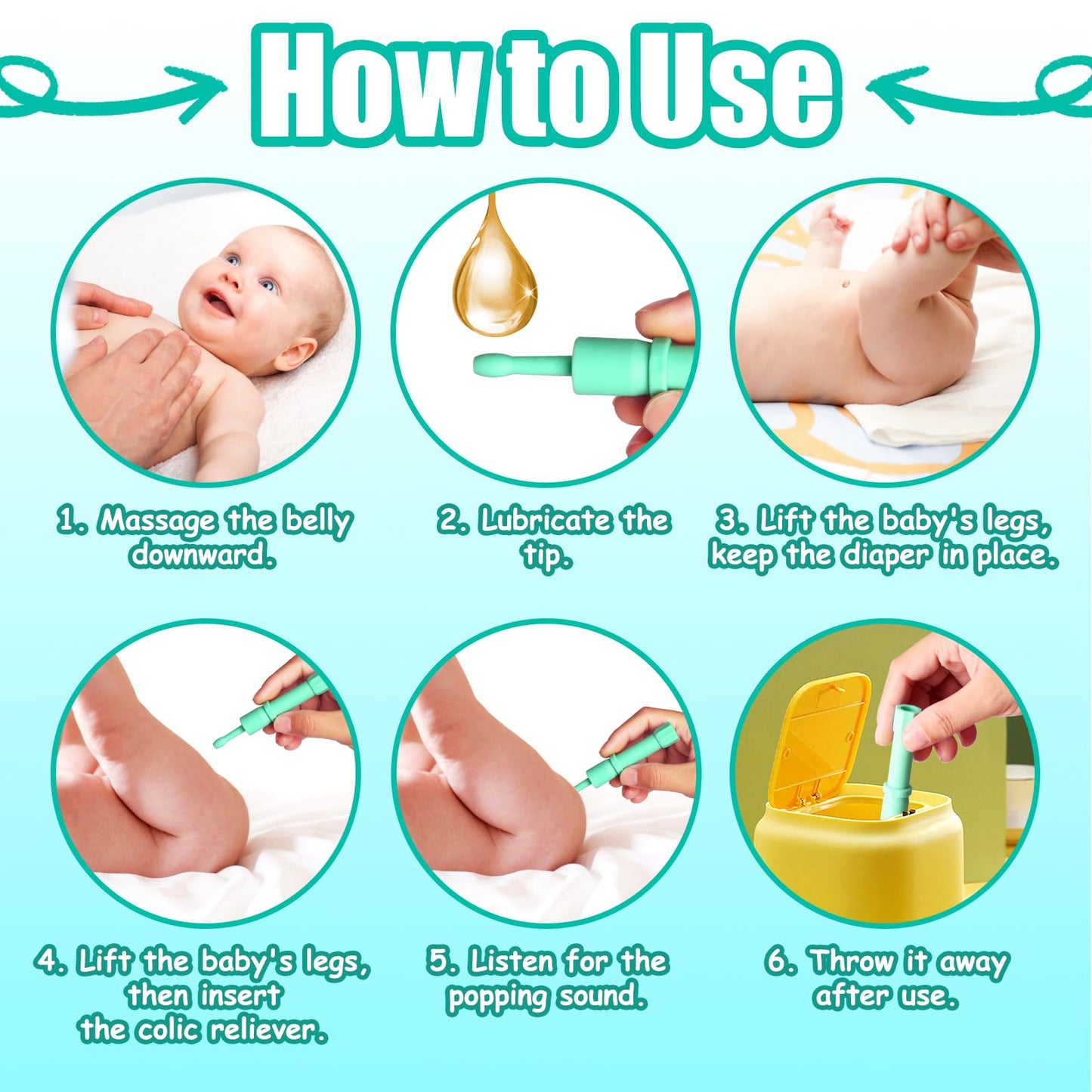 Gas and Colic Reliever for Babies, Effective Instant Constipation Relief for Babies, Natural Solution for Baby Colic and Gas Relief (20 Count, Square Green)