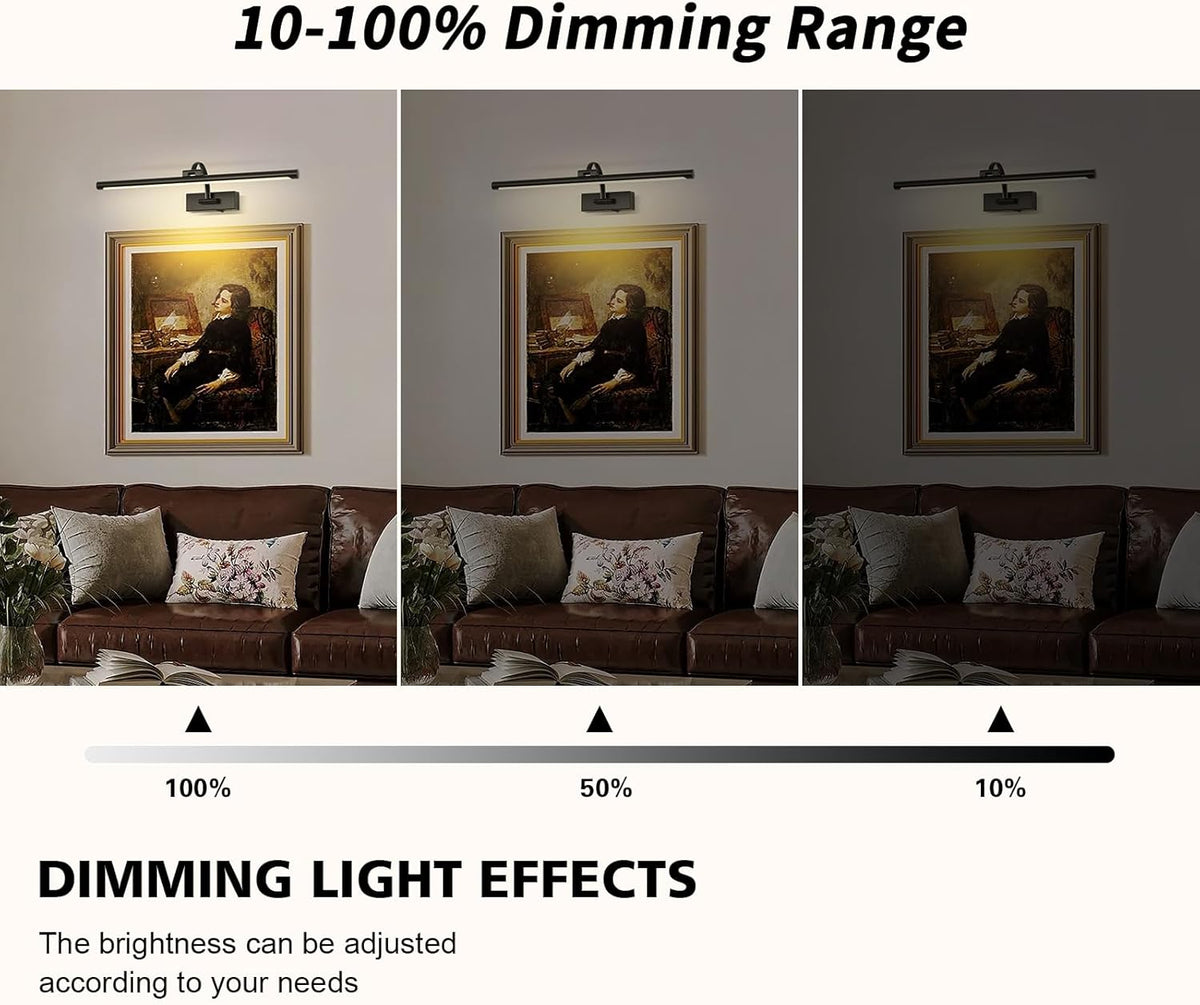 Dimmable Black Picture Lights with Remote and Timer Wireless Art Lights Rechargeable Gallery Lighting for Canvas Portrait 24'' Inch 5W Warm White