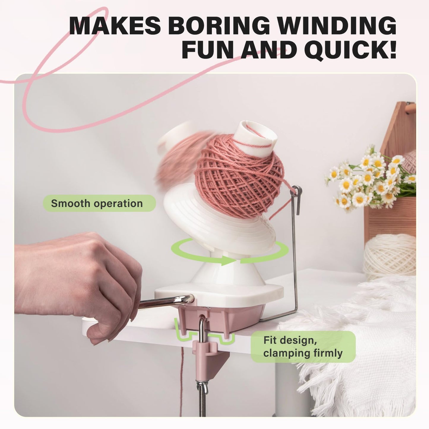 INMAKER Yarn Winder, Ball Winder for Crocheting & Knitting, Quick Install Portable Yarn Spinner, Essential Tool for Crafting Enthusiasts
