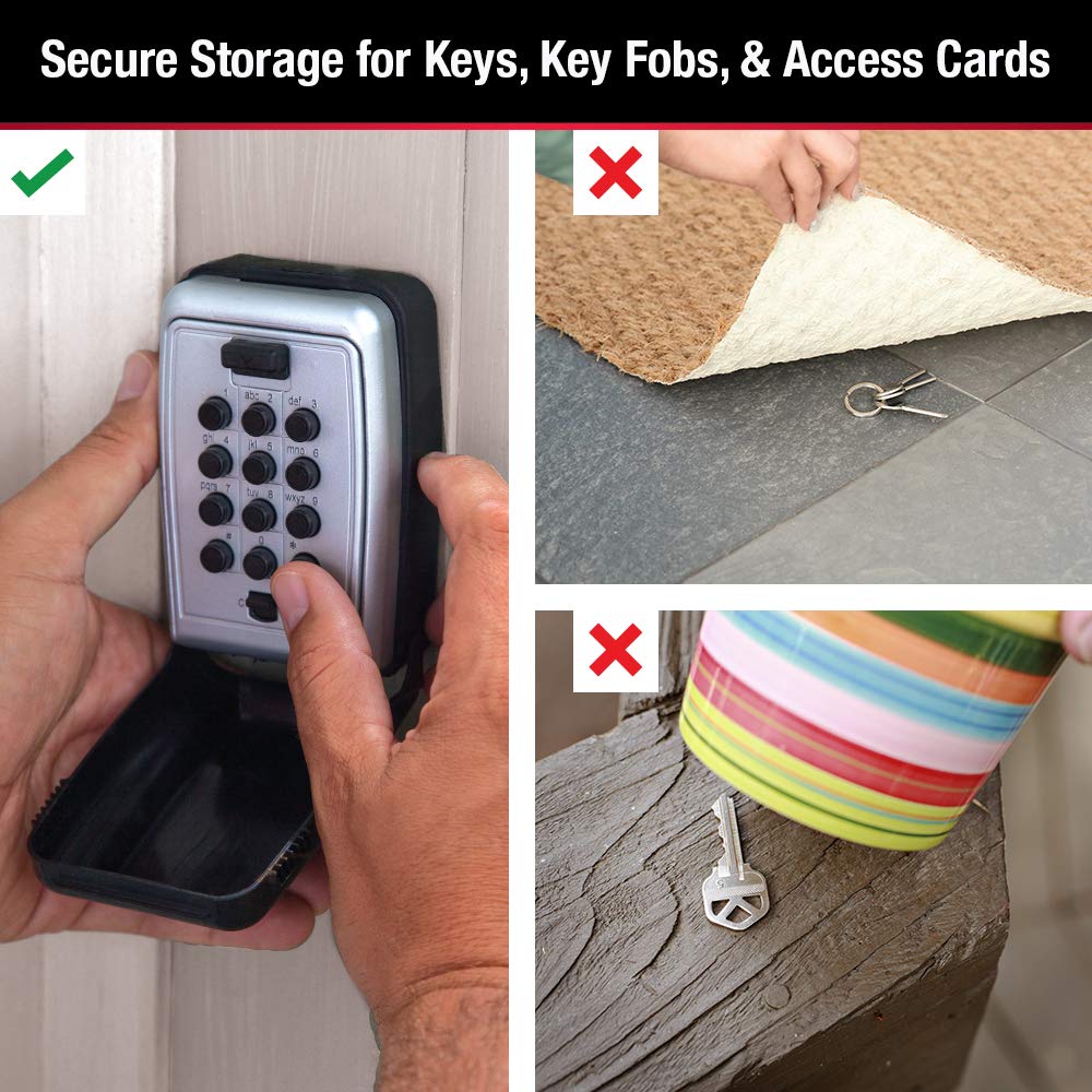 Master Lock Wall Mount Key Lock Box with Push Button for House Keys, Outdoor Safe with Combination Lock, 5 Key Capacity, 5423EC , Black
