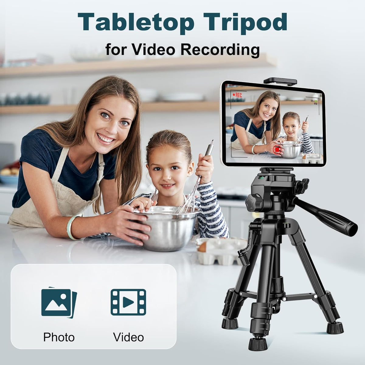 JOILCAN Mini Tripod for Camera, 25" Tabletop Camera Tripod, Portable Travel Tripod w/Phone & Tablet Holder, Lightweight Aluminum Tripods for DSLR Phone