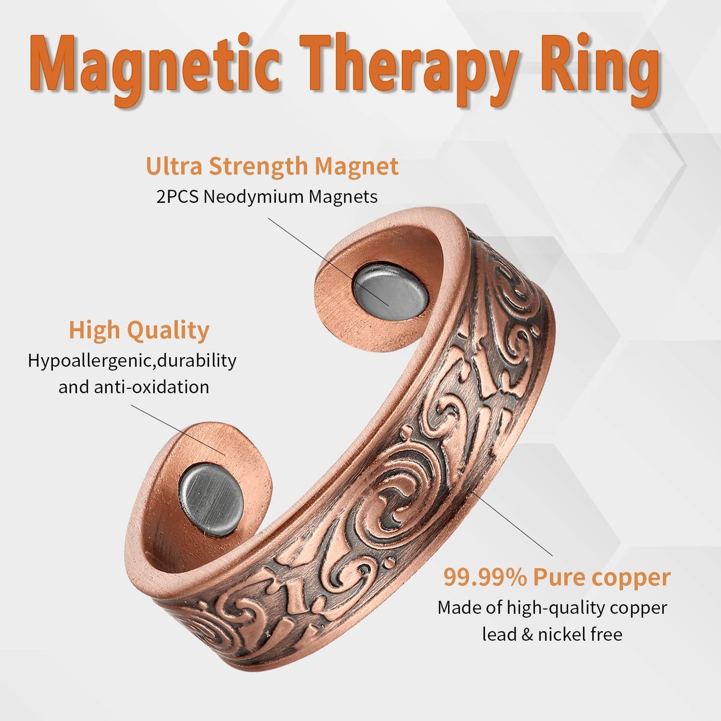 BioMag 3Pcs Lymphatic Drainage Copper Ring for Men Women, 99.99% Pure Copper Magnetic Rings, Jewelry Box