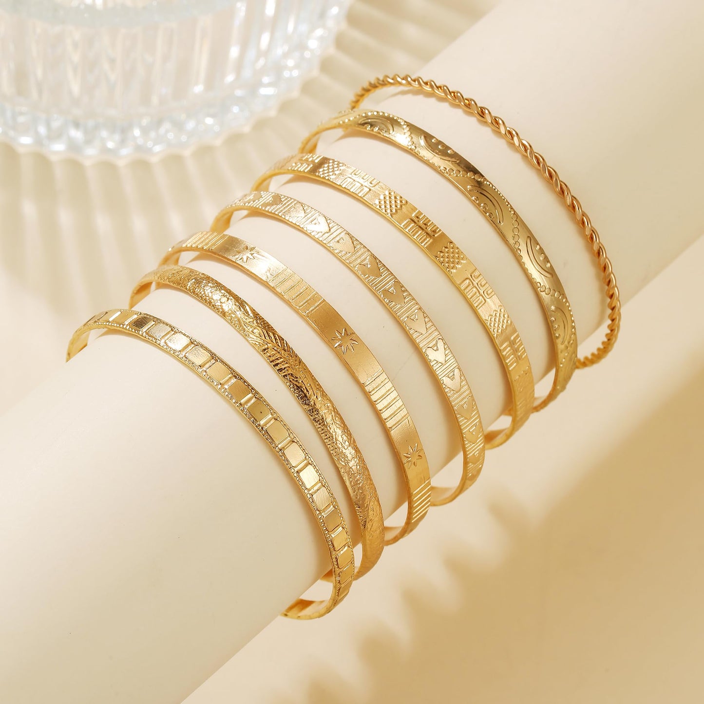 AYWFCBF Gold Bangles for Women, 14k Gold Plated Adjustable Open Cuff Stackable Bracelets Set Boho Jewelry for Women