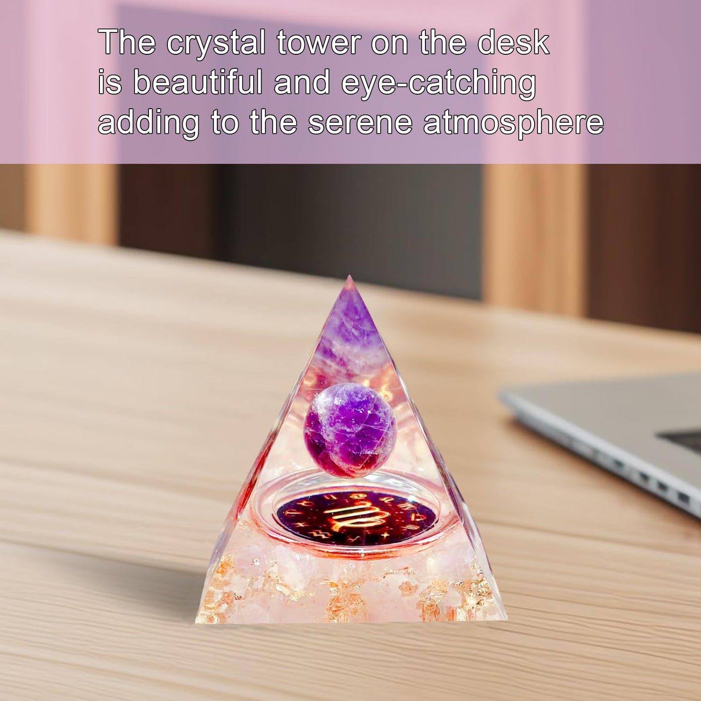Saefheled Twelve Constellations Virgo Orgone Pyramid,Natural Amethyst&Pink Crystal Orgonite Crystal Healing Pyramid for Protection Chakra,Unique Constellation Pyramids for Positive Energy,Money Health