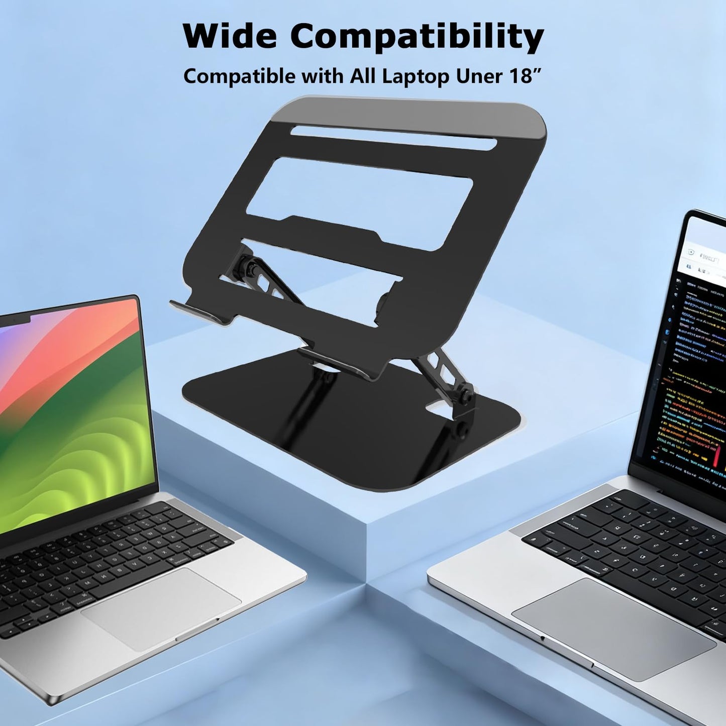 TAPMEI Adjustable Laptop Stand, Ultra Stable Metal Base Ergonomic Foldable Computer Riser for Desk Compatible with MacBook Pro/Air Notebook All Laptop Under 16 Inches (Black)