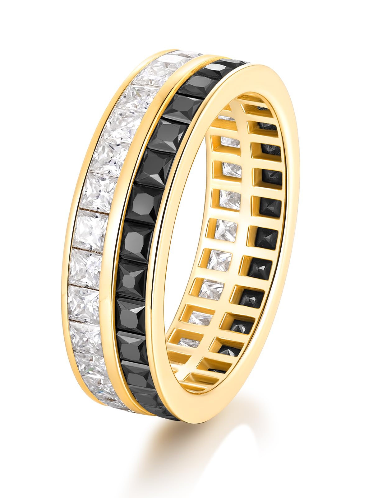 Frbod Moissanite Wedding Bands for Women Wives Black Eternity Diamond Ring Stackable 925 Sterling Silver Rings Size 10
