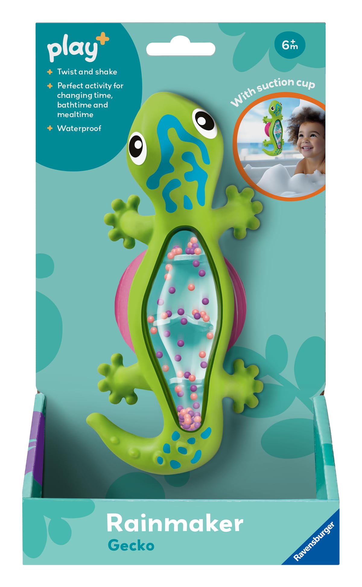 Ravensburger Play+ Rainmaker Shake & Twist - Gecko | Gentle Rain Sound Toy | Supports Sensory & Motor Skill Development