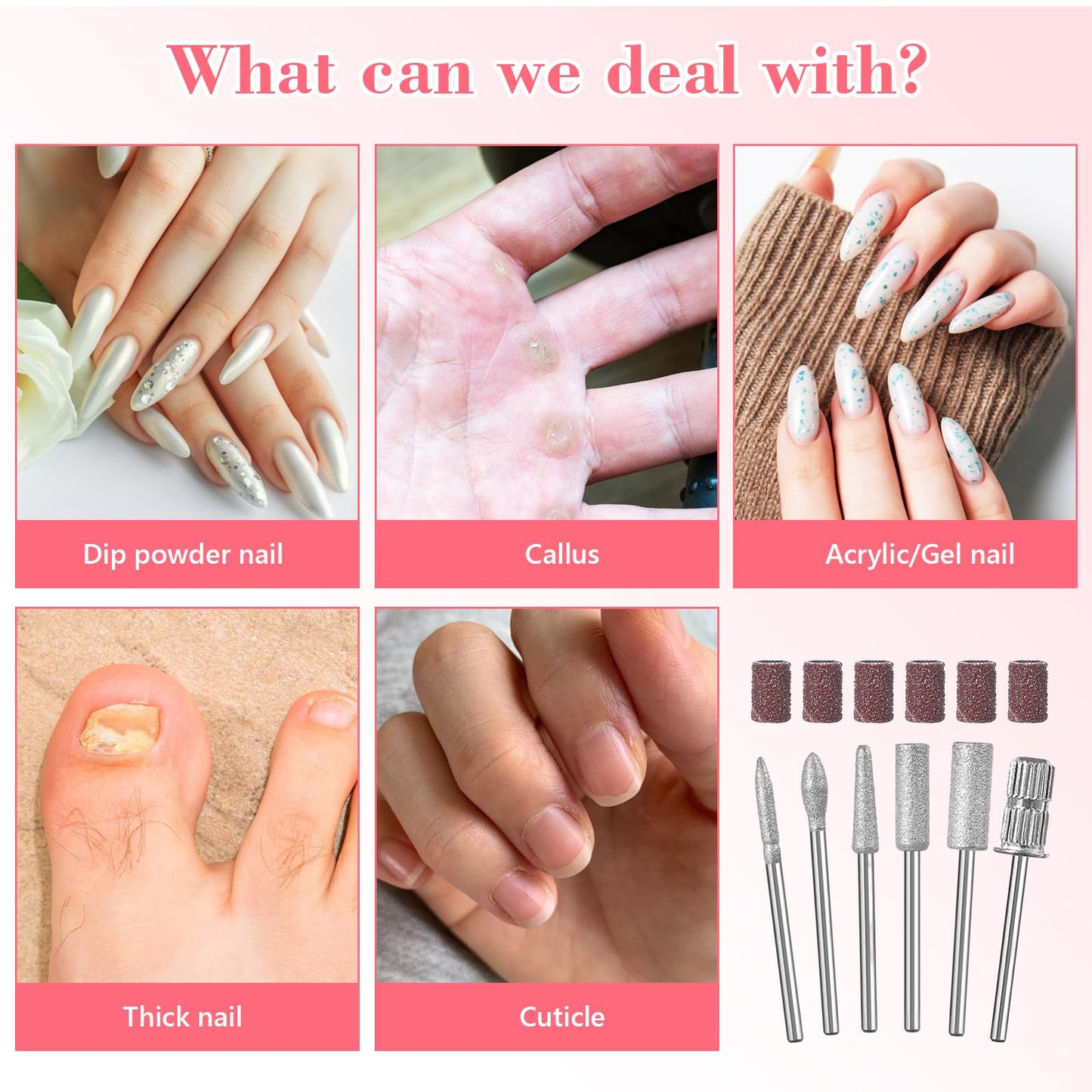 3Pack 6Pc Nail Drill bits Set,Professional Nail Art Tools Set for Acrylic Art,with 6 pcs Sanding Bands for Manicure & Pedicure Crystal Nail Files,Perfect for Nail Salons & Beauty (3Pack)