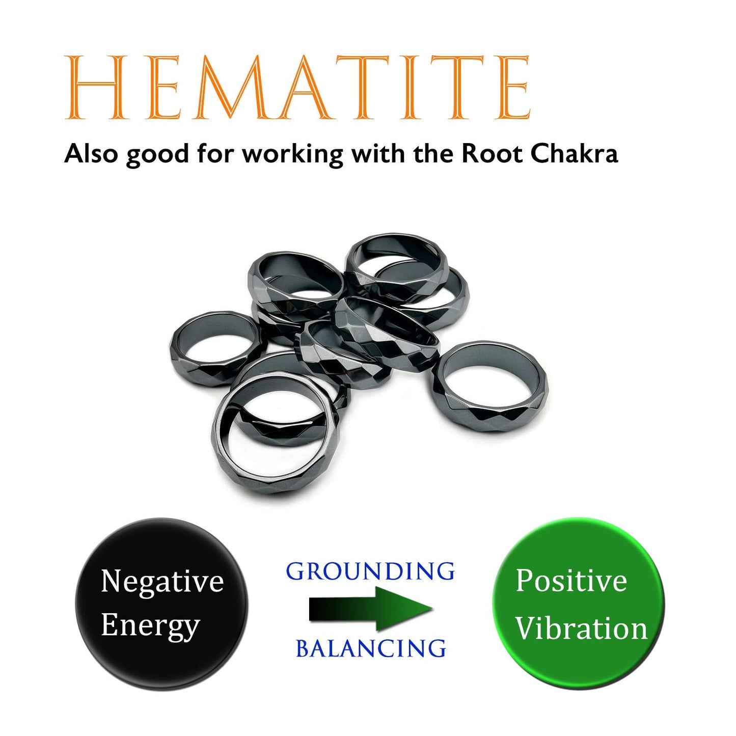 Morchic 10Pcs Pack Hematite Stone Rings for Women & Men, Unisex Faceted Set (6mm Width) - Mixed Sizes 6-12, Chakra Balancing, Polished Gemstone, Gift Ready