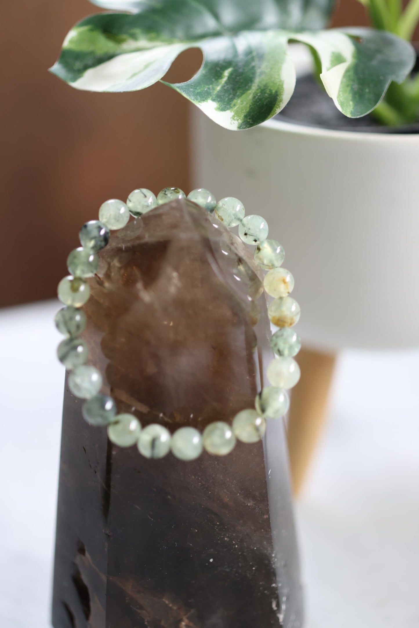 The Vida Handmade AAA+ Quality Crystal Stretch Elastic Bracelet - Nature Gemstone - Jewelry Gift - Holiday Gift - For Women & Men (Prehnite)