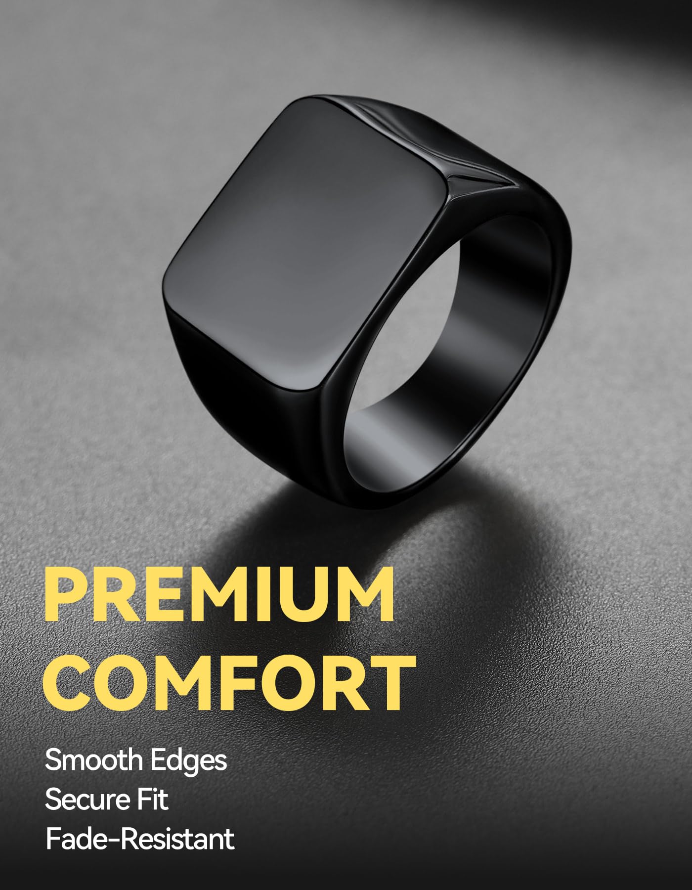 ChainsHouse Black Signet Rings for Men Women Solid Polished Stainless Steel Biker Ring Gift for Dad Size 13