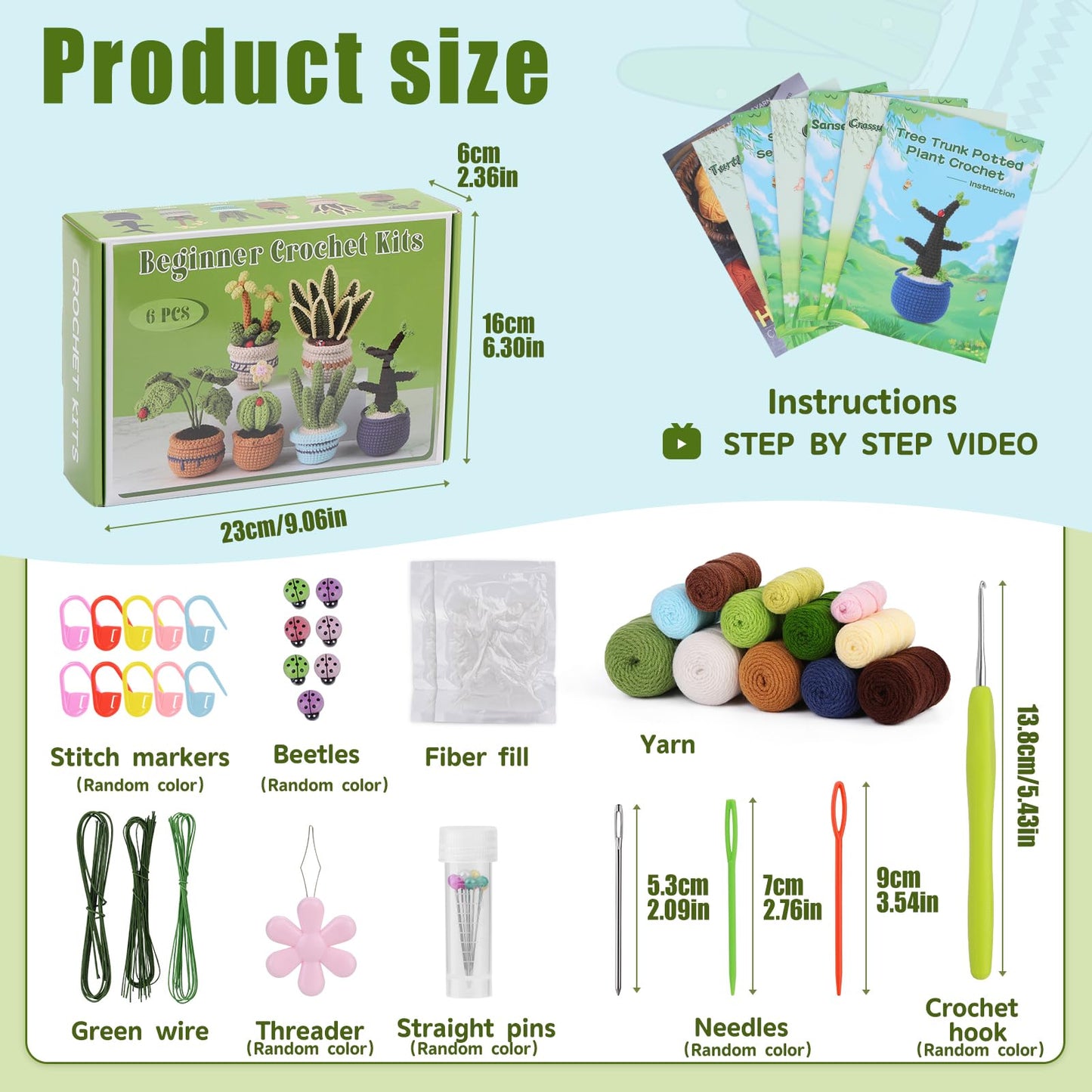 Hssugi Crochet Kit for Beginners, 6PCS Succulents Plants Crochet Kits, Knitting Kit with Step-by-Step Video Tutorials, Crochet Yarn DIY Beginner Crochet Kit for Adults Succulent Family