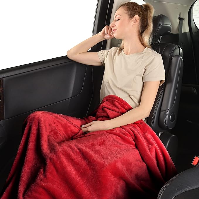 SOCHOW Flannel Fleece Blanket Twin Size, All Season Lightweight Super Soft Cozy Blanket for Bed or Couch, Classic Red 60inch X80''