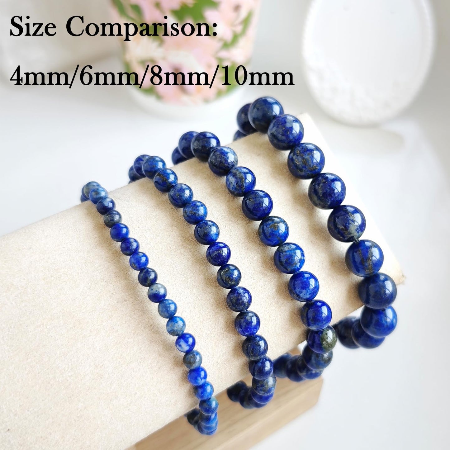 Handmade Natural Gemstone Elastic Bracelet - Healing Crystal Beads Jewelry, Unisex (Lapis Lazuli, 10mm)