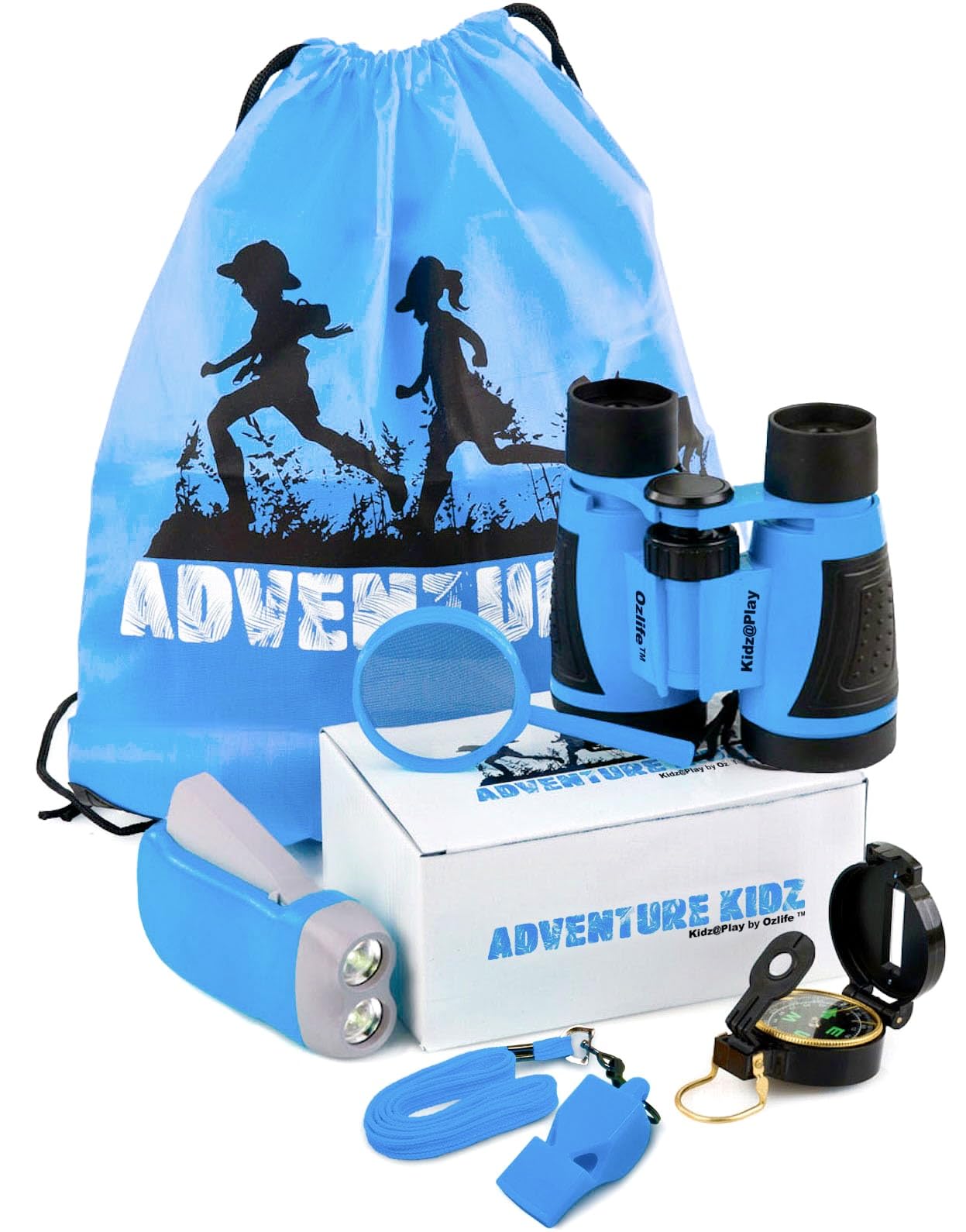 Adventure Kidz - Outdoor Exploration Kit, Children’s Toy Binoculars, Torch, Compass, Whistle, Magnifying Glass, Backpack. Great Kids Gift Set for Camping, Hiking, Educational and Pretend Play.