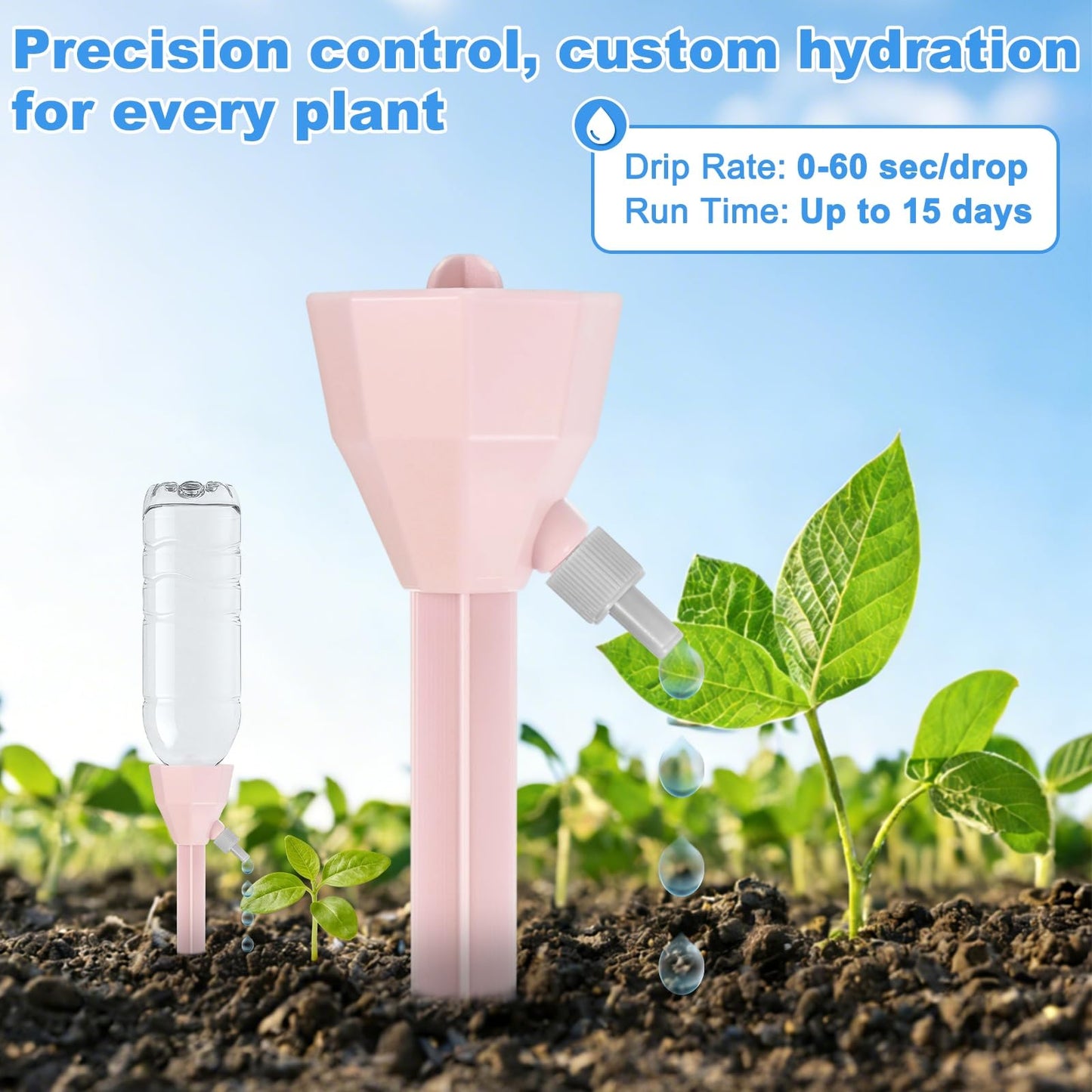 M METERXITY 8-Pack Self Watering Spikes for Plants, 5.3 Inch Plastic Plant Watering Devices with 8 Stoppers for Indoor/Outdoor Pots, Garden Water Planter System [Pink]