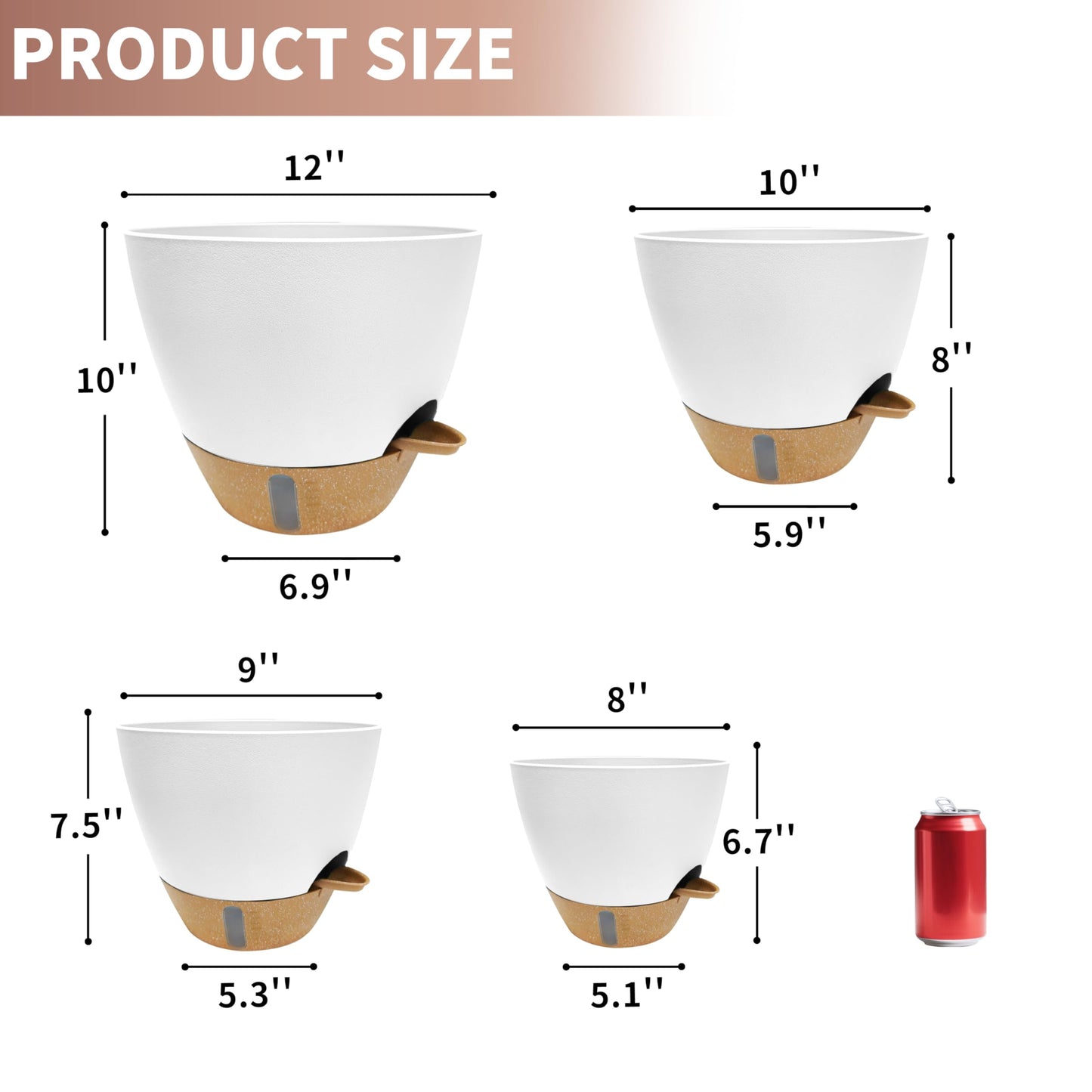MNKXL 4-Pack Large Self Watering Pots for Indoor Plants, 12/10/9/8 Inch Planters with Visible Water Level Window, Automatic Watering System for Monstera, Fiddle Leaf, Herbs, Succulents, White