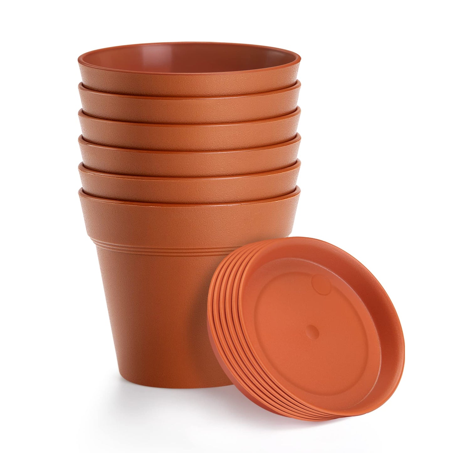 FHWTY 6 Pack 7in Plastic Plant Pots Black & 6 Pack 7in Plastic Plant Pots Terracotta