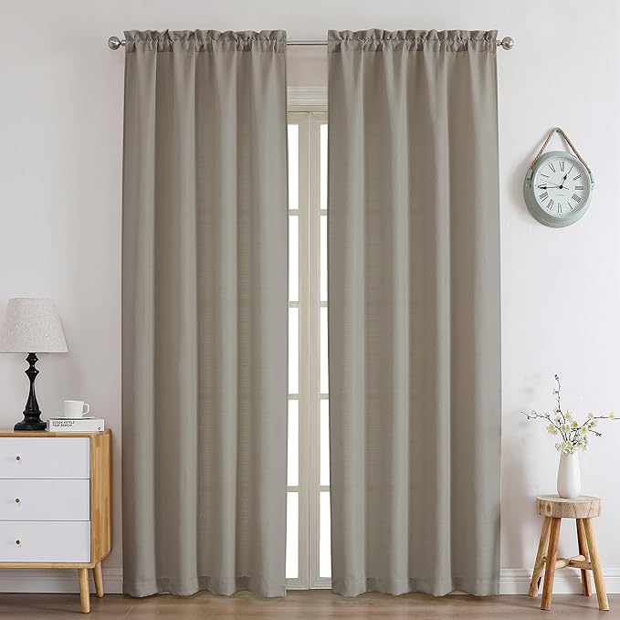 Chyhomenyc Stone Beige Curtains 96 Inch Length 2 Panels, Faux Linen Textured Semi Sheer Airy Light Filtering Soft Privacy Farmhouse Curtain Drapes for Living Room Bedroom, Each 40" Wx96 L