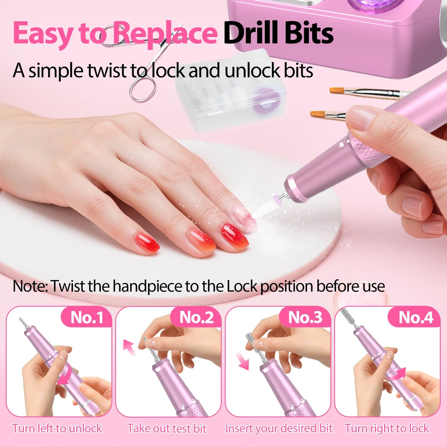 PYVOLA Professional Electric Nail Drill E-File Machine - 45,000 RPM Corded Nail Drills Kit with Low Noise & LED Display for Shaping, Removing & Polishing Acrylic Gel Nails for Salon Home