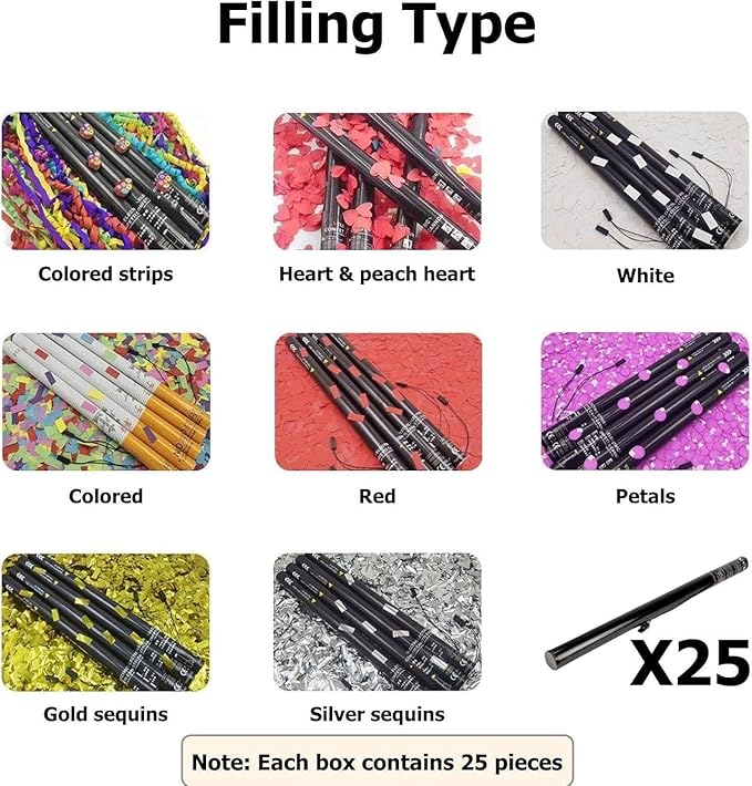 25PCS Confetti Cannon Wedding, Air Powered Party Popper Perfect, Party Streamers 80cm Electric Confetti Cannons - Compatible with Confetti Machine, for Graduation, New Years Colorful