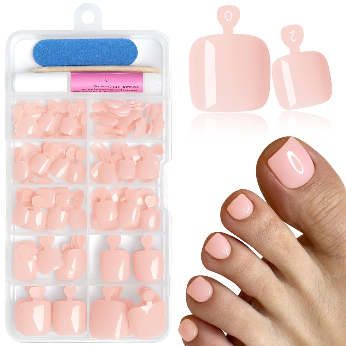 EternalClassic 144pc Press on Toenails for Women Toe Nail Press ons Short Square with Glue&Jelly Glue, Nude Fake Toe Nails Glue on Toe Nails, Full Cover Acrylic Artificial Toe Press on Nails