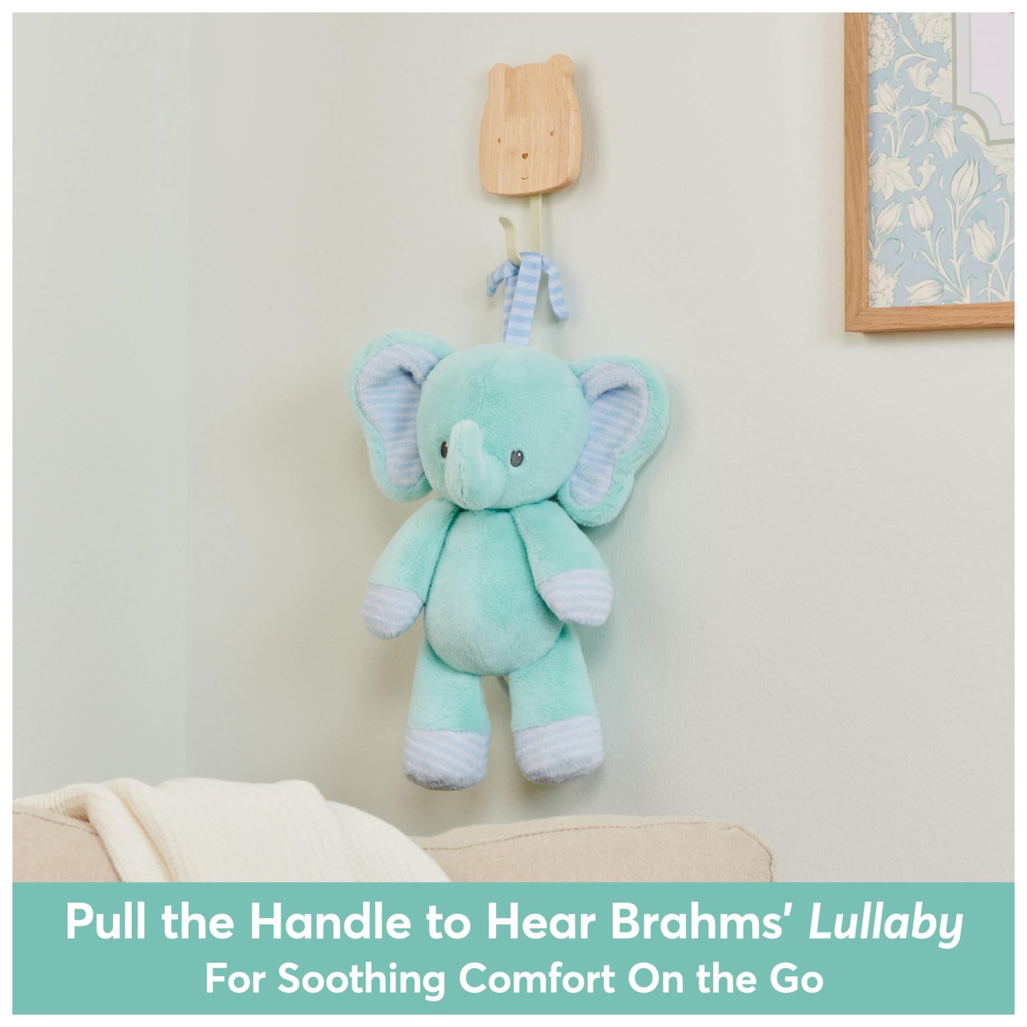 Baby GUND Safari Friends Elephant Pull-Down Musical Plush, Travel Friendly Sensory Toy with Stroller Loop for Ages 0 and Up, Blue, 12”