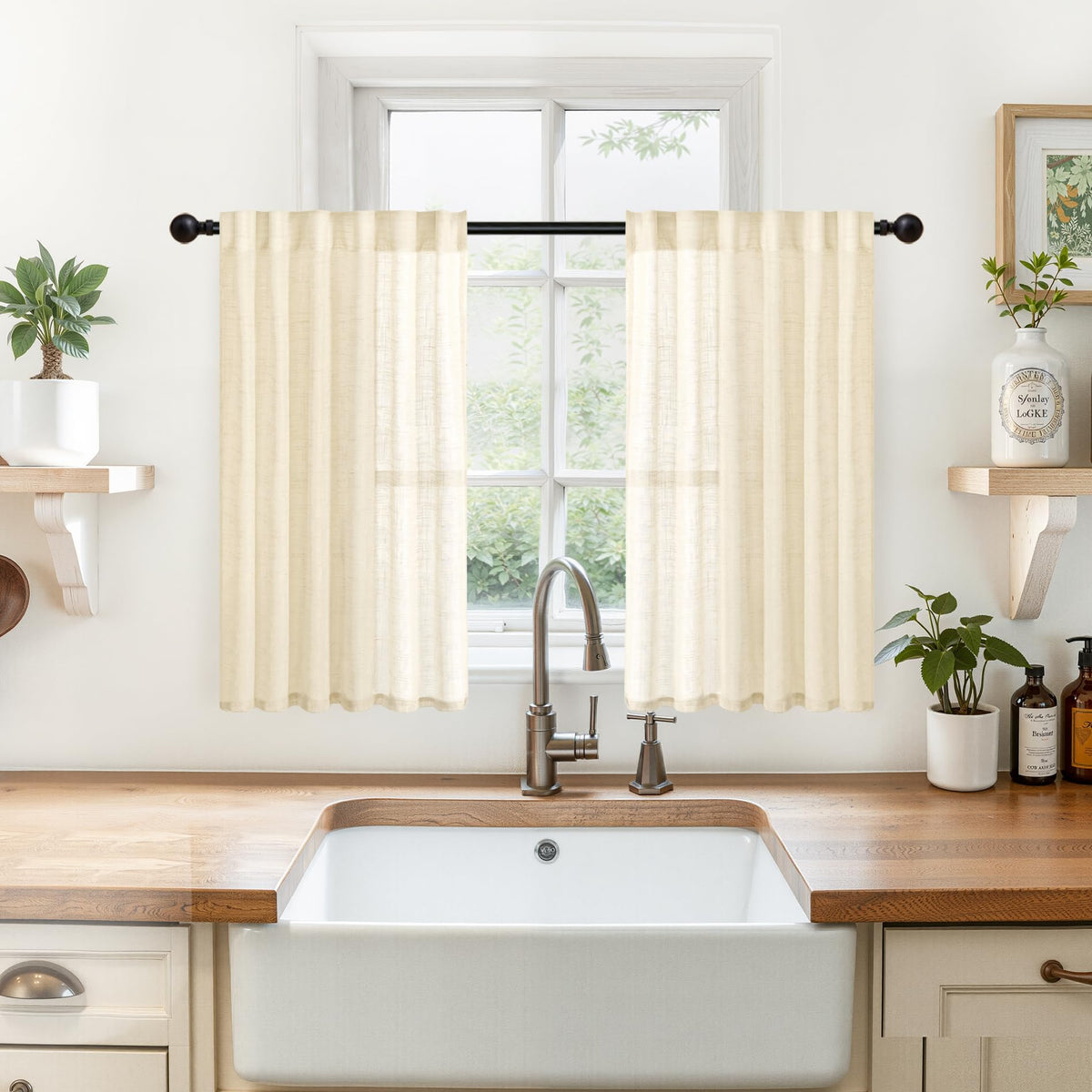 Linen Cafe Curtains 36 Inch Length (2 Count)