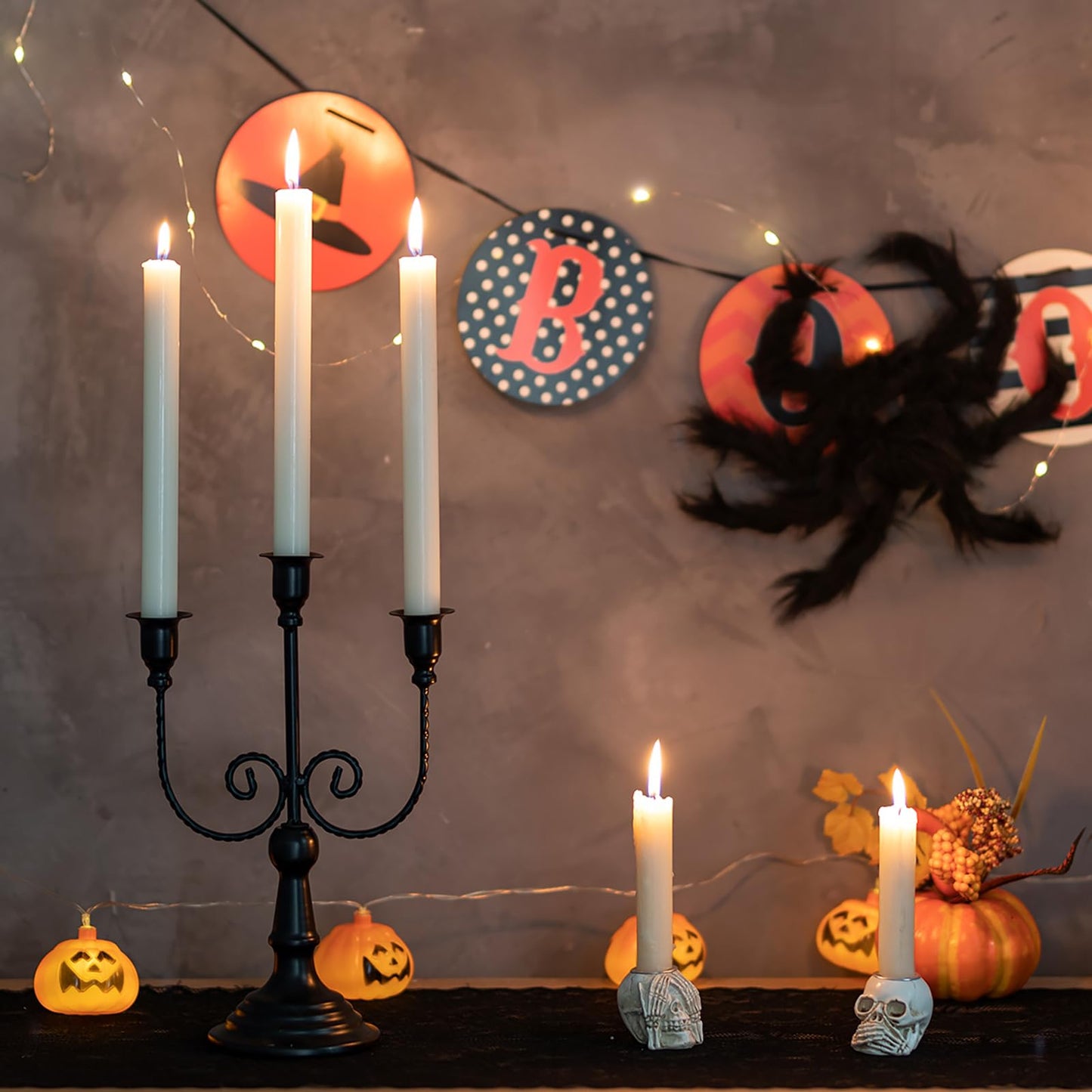 Romadedi Candelabra Black Candle Holders: 3 Arm Halloween Candlestick Holder 11.8" Gothic Home Decor for Party Table Centrepiece Mantel Christmas, Set of 2