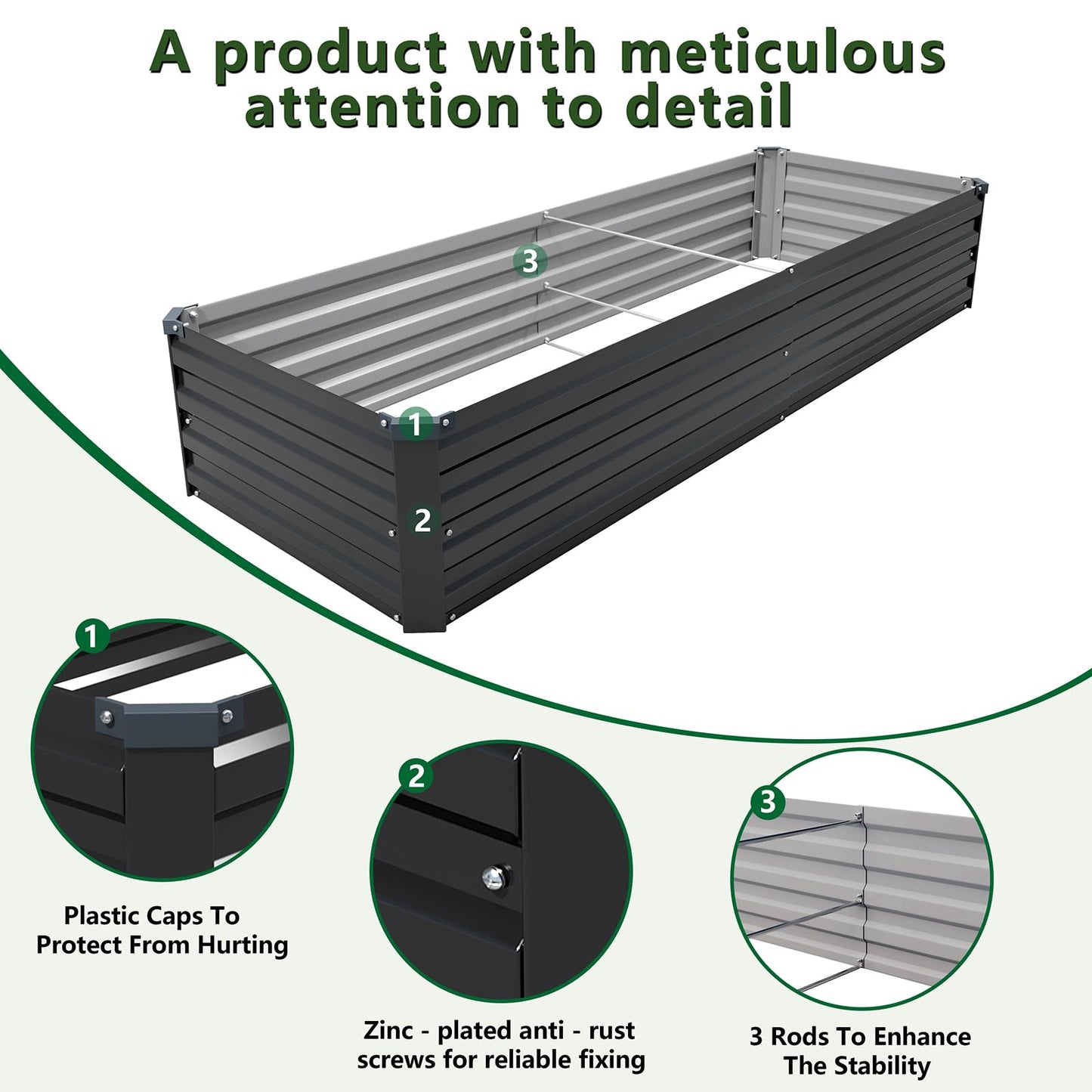 ZUNUDA 8×2×1FT(2PCS) Galvanized Raised Garden Bed Kit Metal Planter Boxes,Large Outdoor Planters Garden for Planting Vegetables,Flowers,Herbs -Black