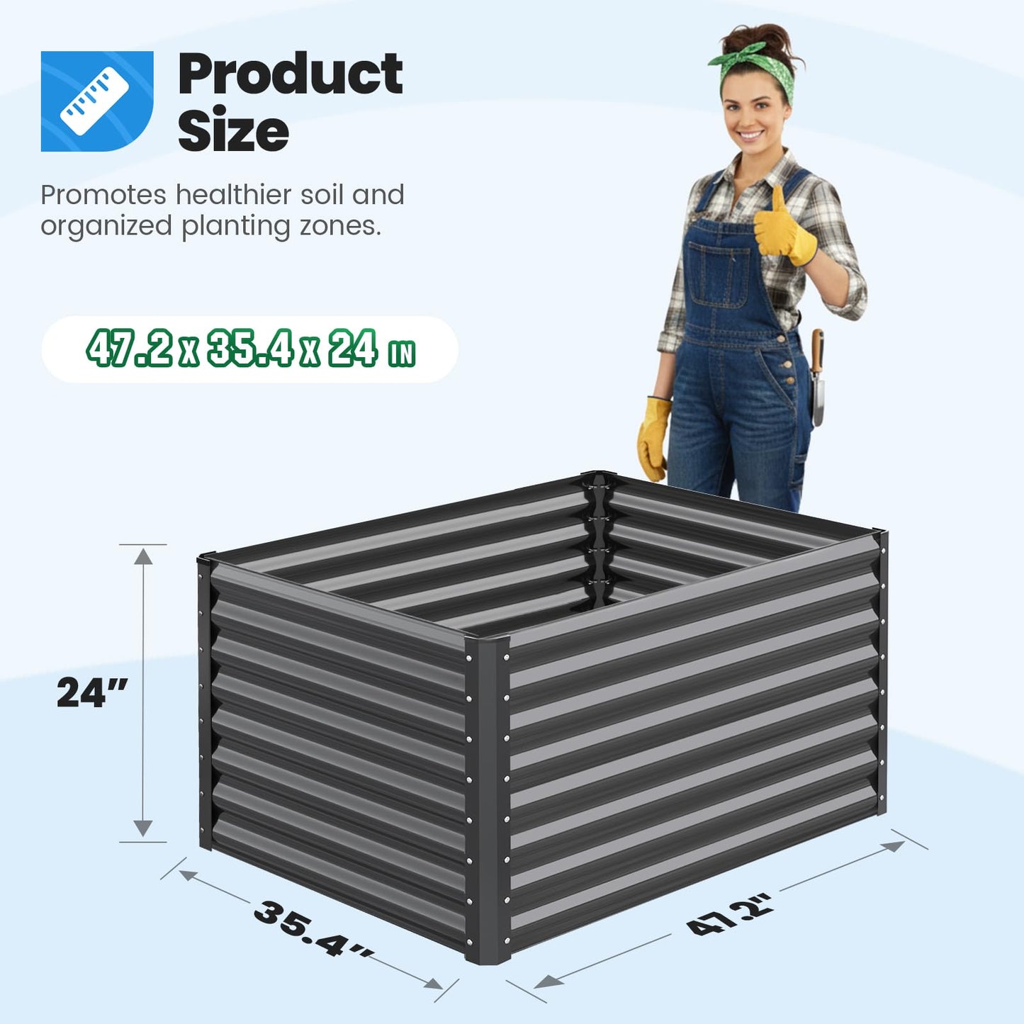 Quictent Galvanized Raised Garden Bed 4x3x2ft Tall Garden Bed Extra Height 22.4" Hold 24cft Soil Outdoor Heightened Planter Box for Deep Root Vegetables Herbs Tomato Cage Included, Dark Grey