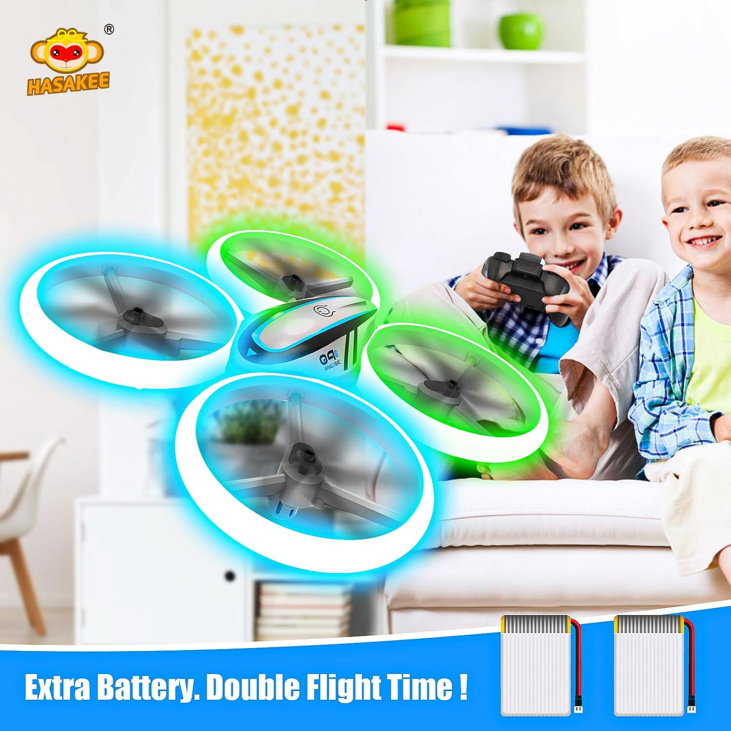 Q9s Drones for Kids,RC Drone with Altitude Hold and Headless Mode,Quadcopter with Blue&Green Light,Propeller Full Protect,2 Batteries and Remote Control,Easy to fly Kids Gifts Toys for Boys and Girls