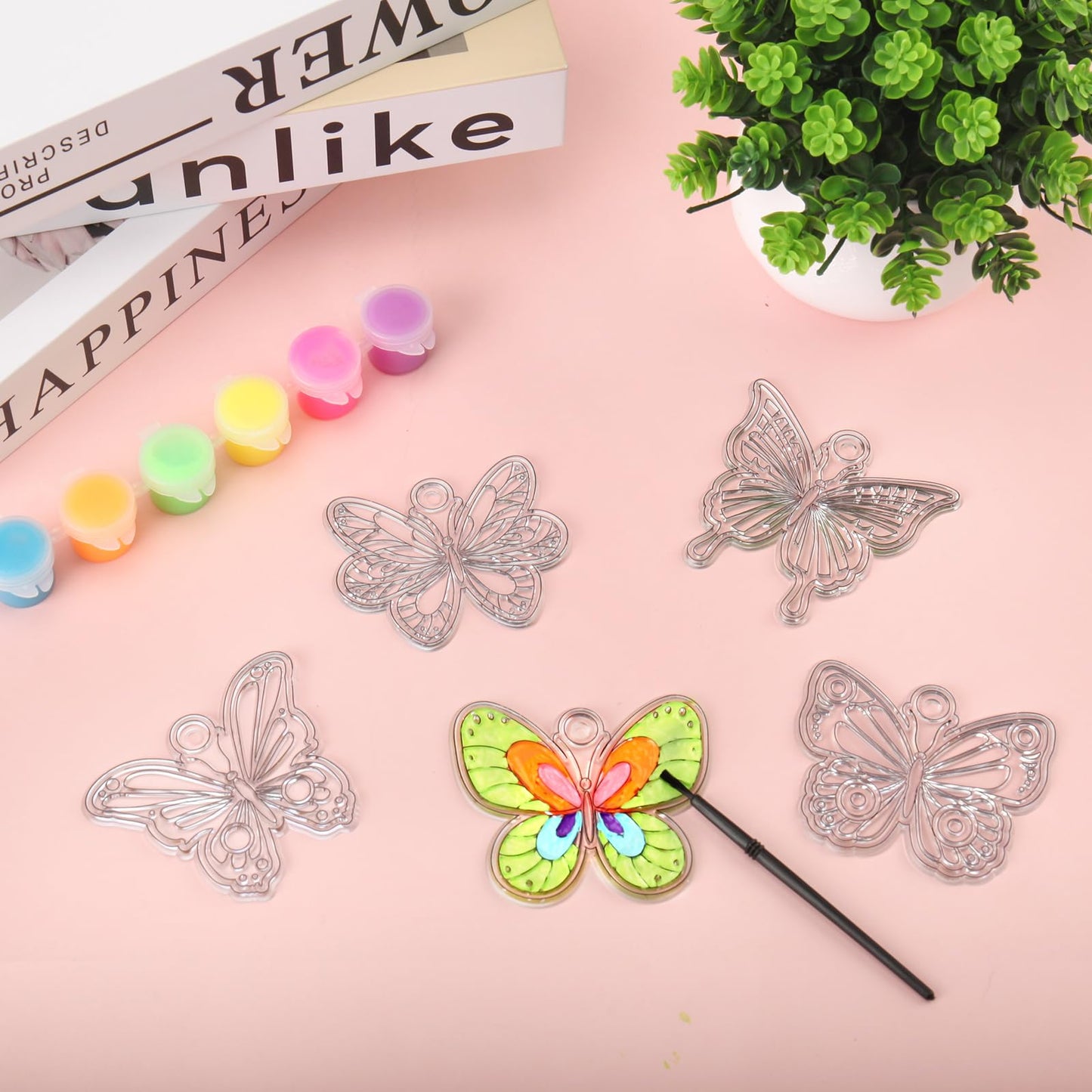 Nlicrst 32 Sets Butterfly DIY Sun Catcher Crafts Decorations, Sun Catcher Kits for Adults Window Art, Suncatcher Paint DIY Craft Kits for Kids Classroom Decorations