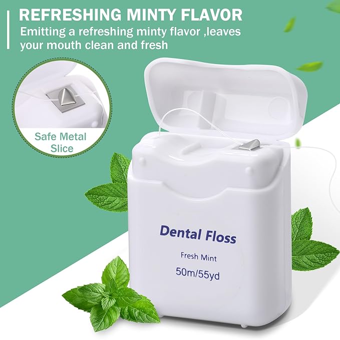 Mimorou 96 Pack Dental Floss Bulk Mint Flavored Floss 50m Each Travel Dental Oral Care for Teeth and Gum Protection(White)