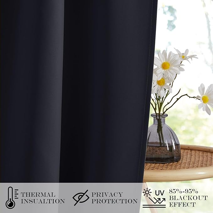 NICETOWN Room Darkening Blackout Window Curtain, Thermal Insulated Solid Color Energy Saving Decorative French Door Curtains for Home Office Living Room 36W x 80L Inch, Black, 1 Panel