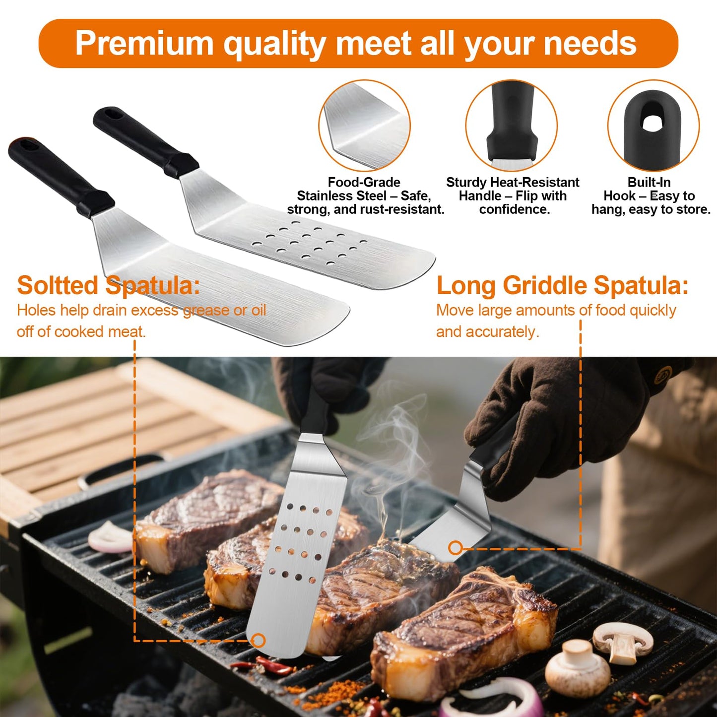 Haultery 42PCS Griddle Accessories Kit for Blackstone and Camp Chef, Professional Flat Top Grill Tools Set with Enlarged Spatulas, Basting Cover, Scraper, Carry Bag, Complete Outdoor BBQ Grilling Set