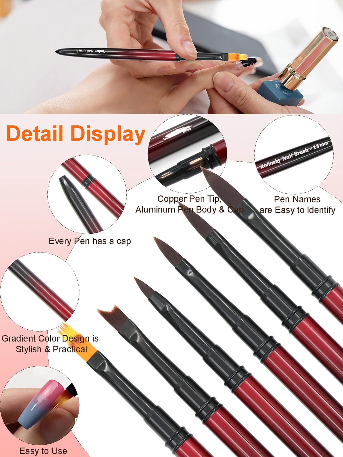 MYR 6Pcs Metal Nail Art Brushes and 2Pcs Nano Nail Files, suitable for Drawing Fine Patterns, Complex 3D Shapes, Adhesive Shaping, Gradient Nail Art and other Personalized Nail Pattern Designs