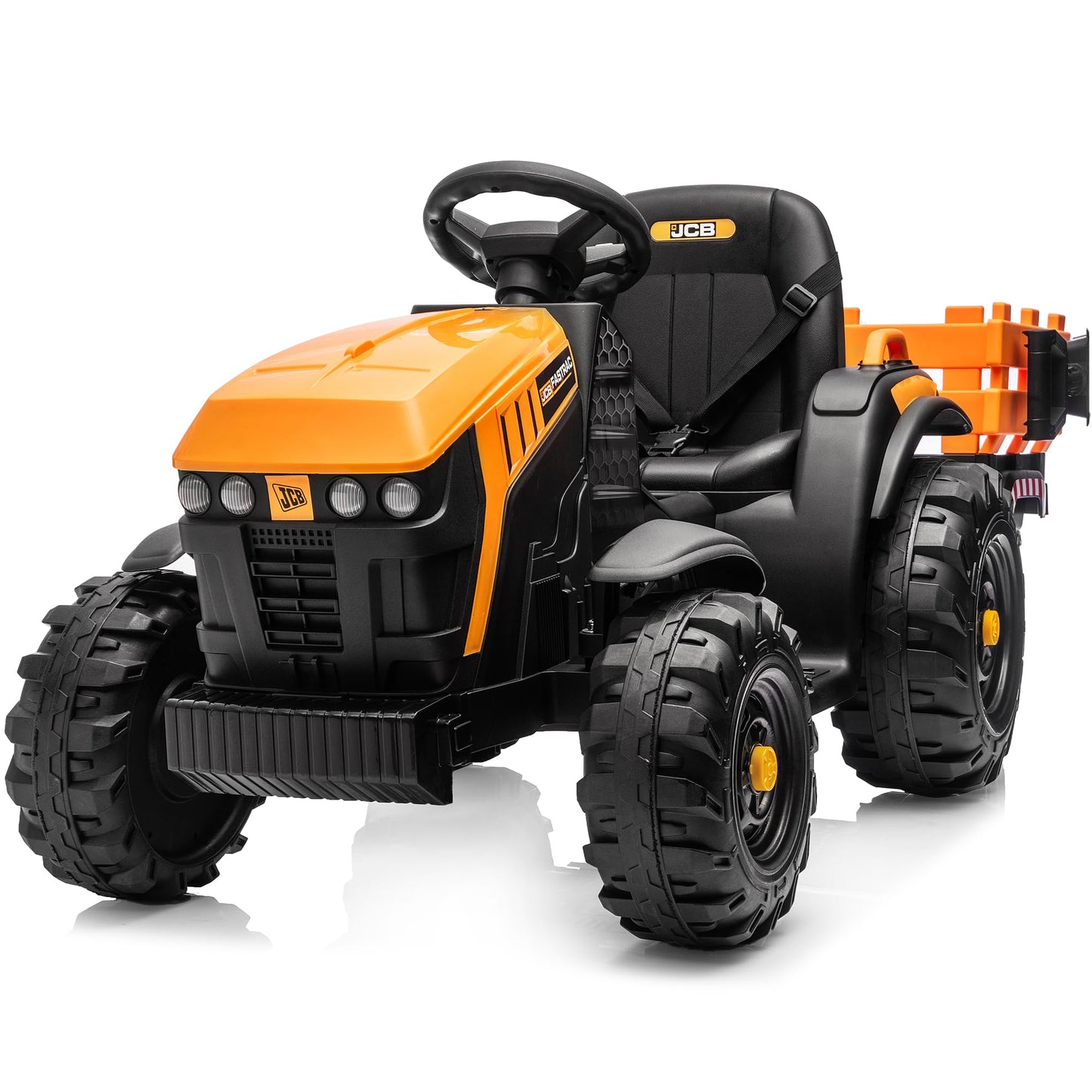 Hikiddo Licensed JCB 24V Electric Ride on Trator for Big Kids 3-8 with Trailer, Remote Control, 400W Motors - Yellow