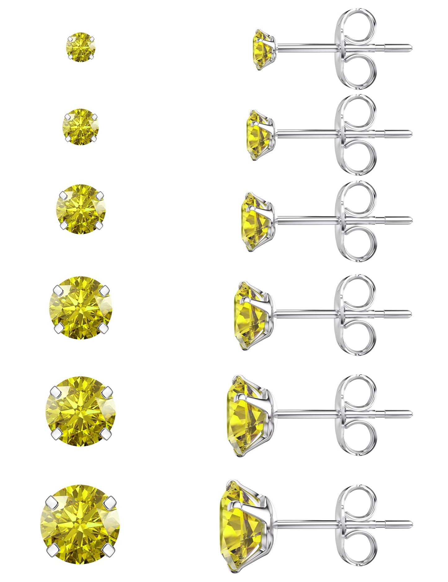 6 Pairs Stud Earrings Set Hypoallergenic Cubic Zirconia 316L Earrings Stainless Steel Earrings for Women (Yellow)