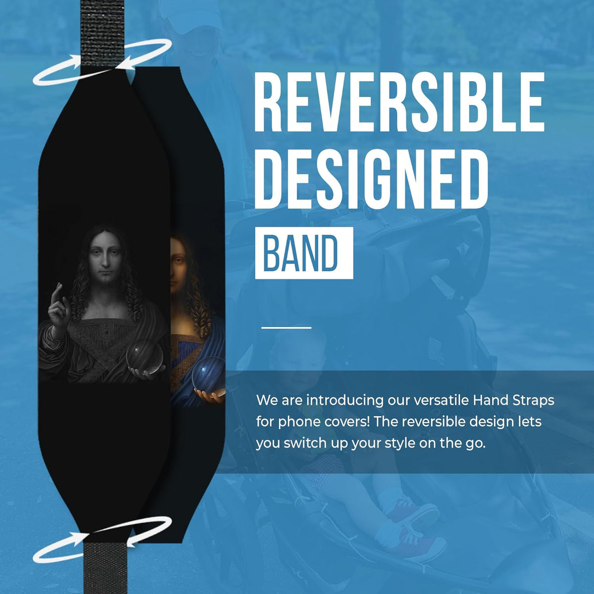 Customizable Universal Phone Grip Strap | Reversible Phone Hand Strap for Phone Cases as Phone Loop Holder| Secure handling by Comfortable Phone Strap - Salvator Mundi