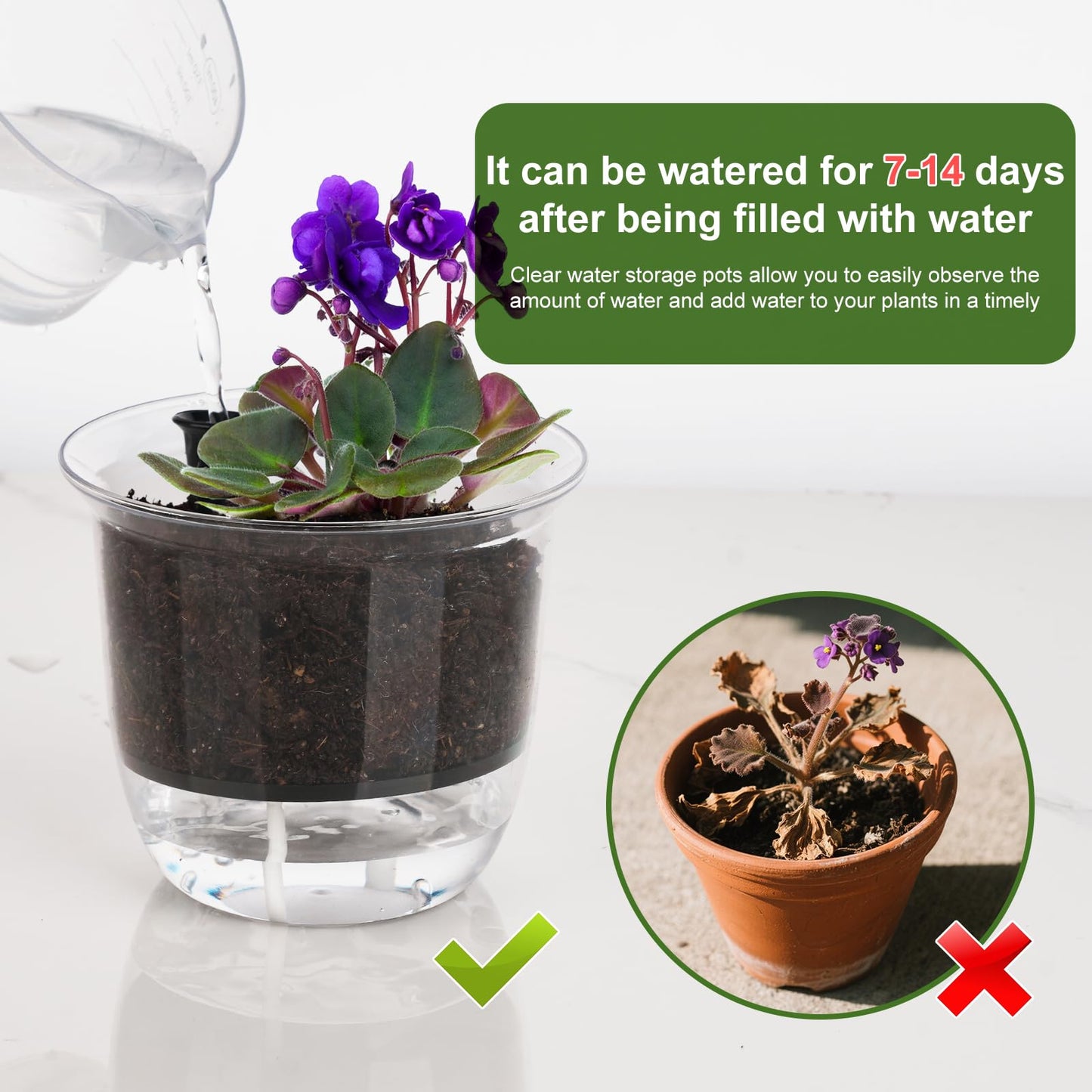 IWNTWY Self Watering Pots, 3 Pack 4 Inch Clear Plant Pot Self Watering Planter Flowers Pot with Deep Reservoir for Indoor Plants (3 Small)