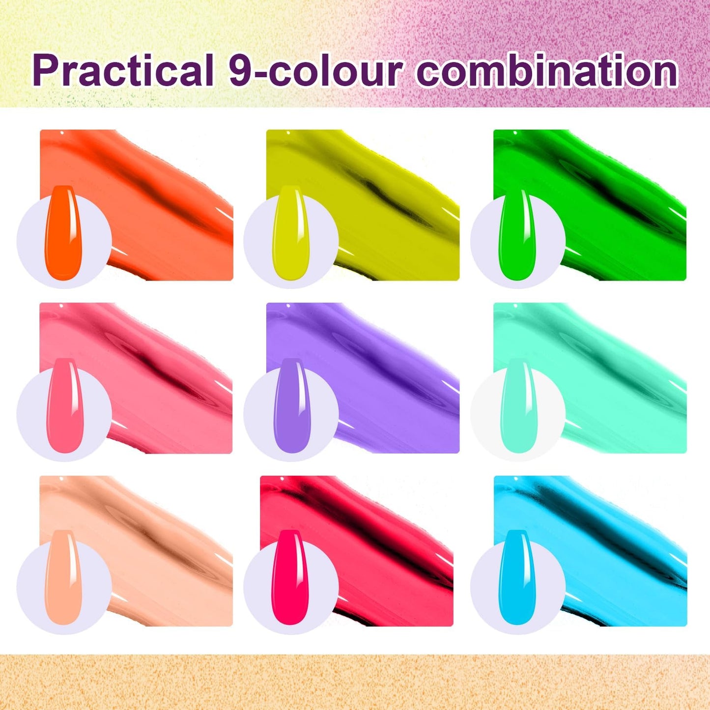 U-Shinein Gradient Painting Gel, 9 Neon Colors Ombre Gel Nail Polish Light Rainbow Hot Pink Blue Green for Pigment Pat Nails Aura Nails, French Manicure DIY Nail Art Rainbow Candy Set