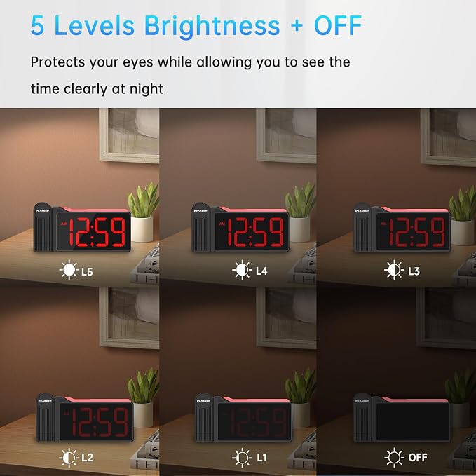Peakeep Projection Alarm Clock for Bedroom Ceiling with Colorful Nightlight