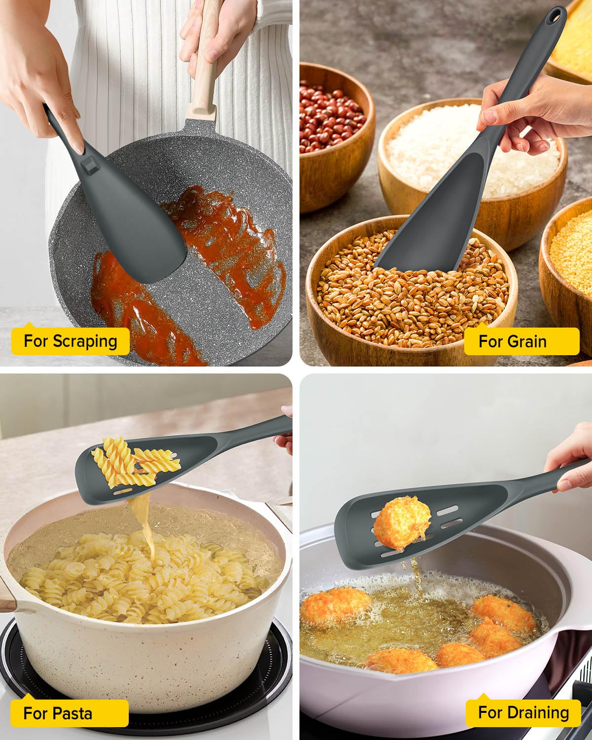 Pack of 2 Cooking Spoons for Non Stick Cookware, Multifunction Spatula Spoon BPA-Free, One-Piece Design, Suitable for Scooping, Scraping, Serving and Mixing(GRAY)