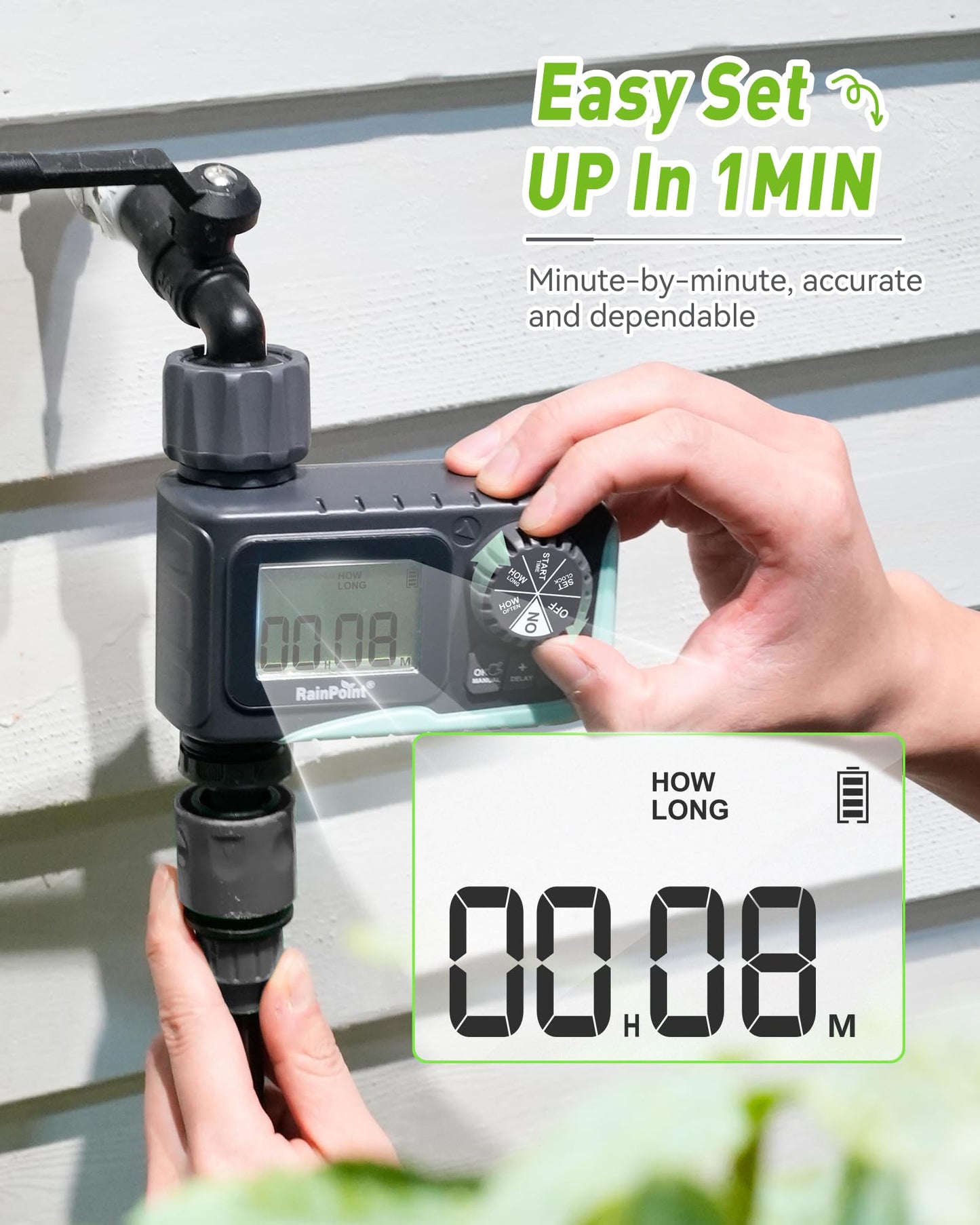 RAINPOINT Sprinkler Timer Outdoor, Water Timer for Garden Hose, Programmable Watering Irrigation Timer with Rain Delay/Manual(Plastic)