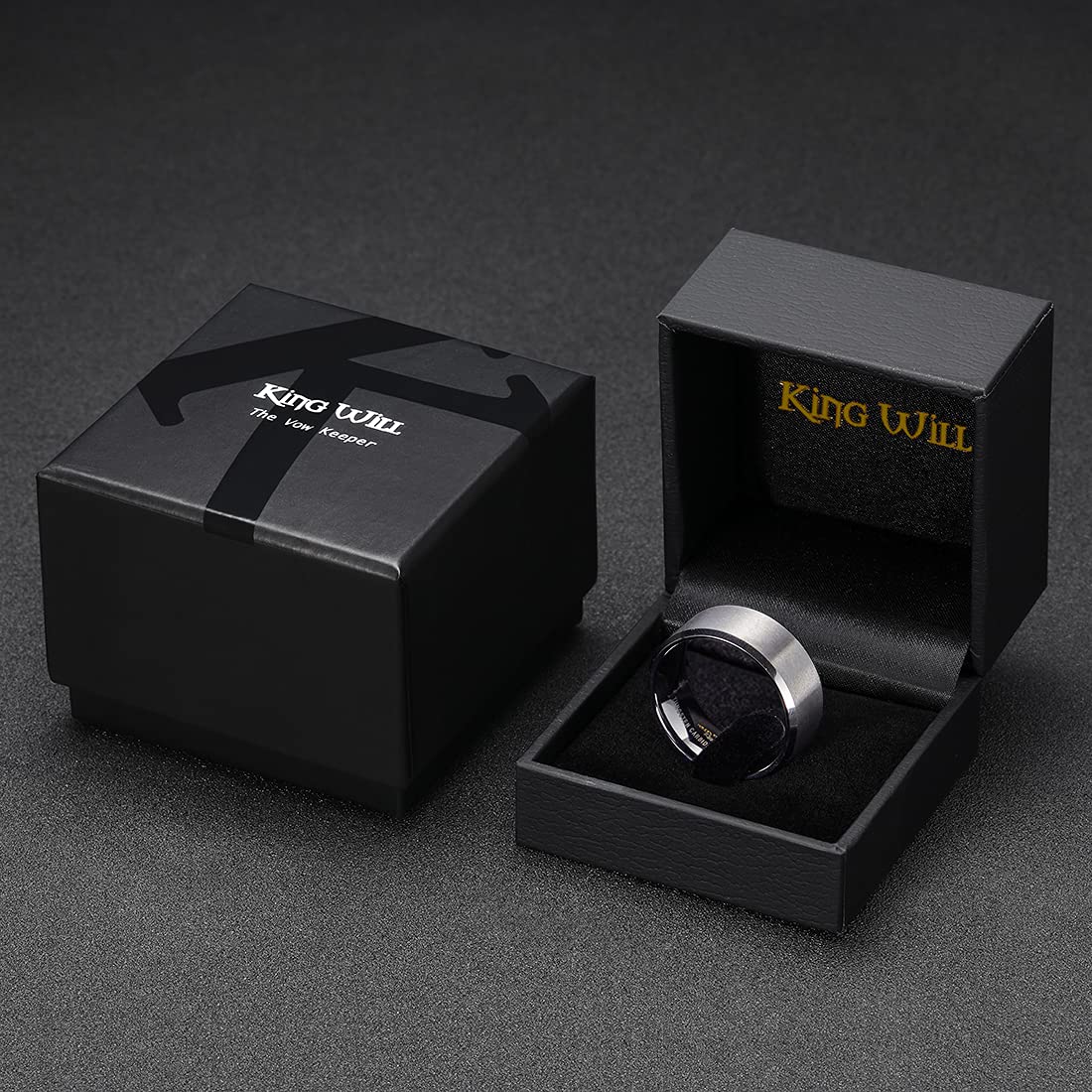 King Will 10mm Silver Men's Wedding Ring - Brushed Matte Finish, Beveled Polished Edge, Comfort Fit Size 8